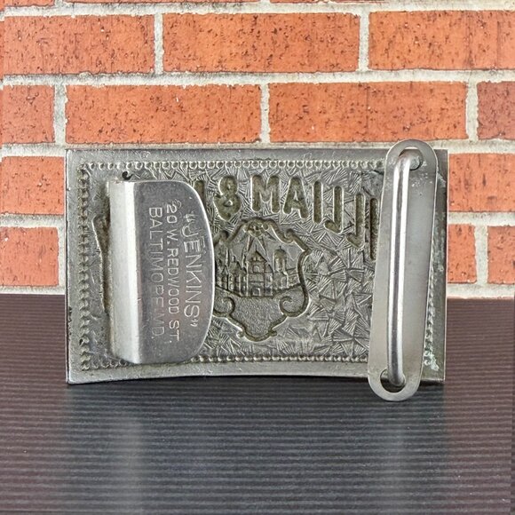 Vintage Jenkins Baltimore William & Mary College Belt Buckle Silver Tone Enamel